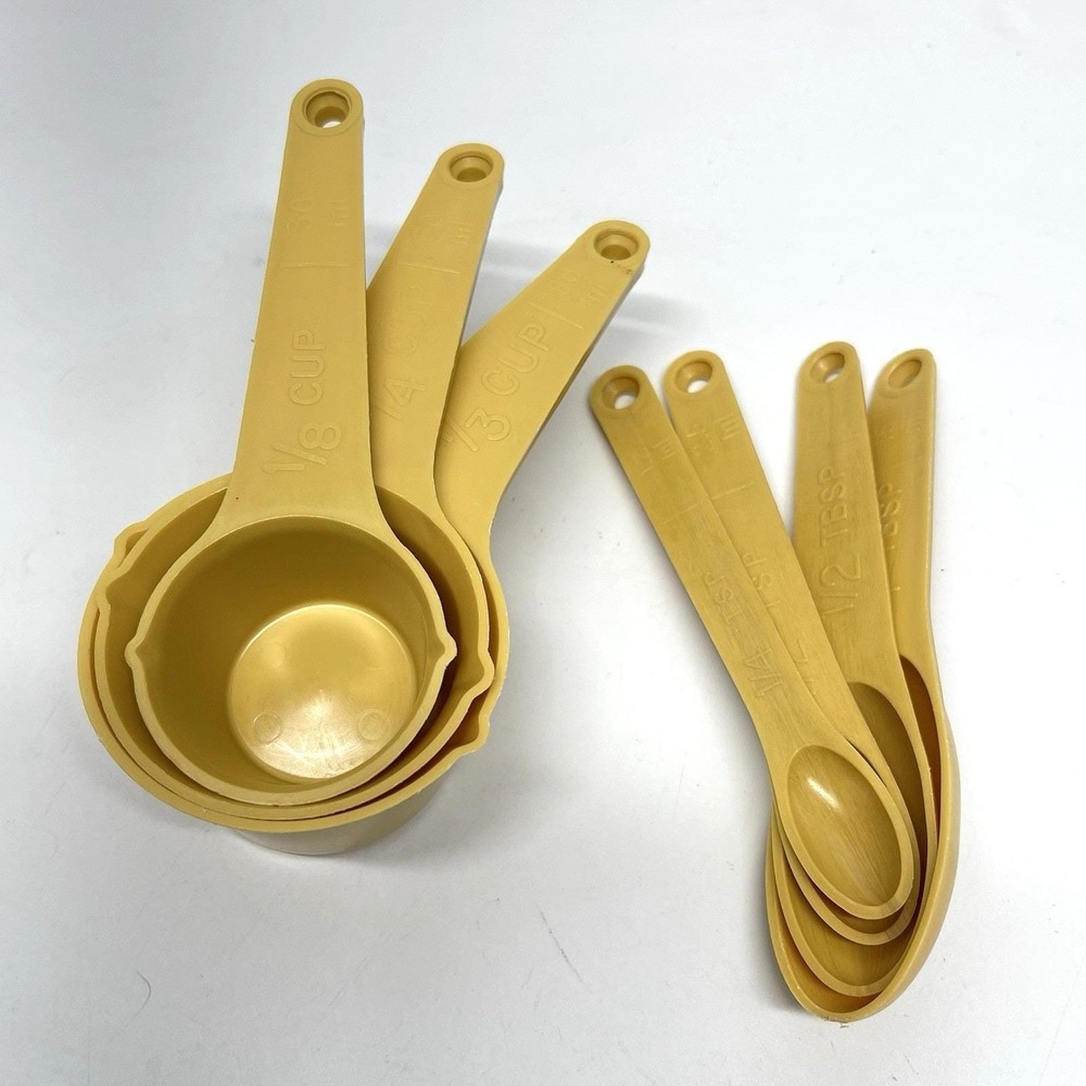Vintage 1970s Foley Nesting Measuring Cups Spoons Set Of‎ 7 Piece Harvest Gold